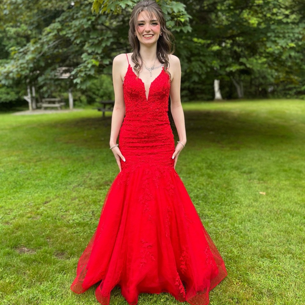 AMARRA Red Lace Mermaid Prom Gown